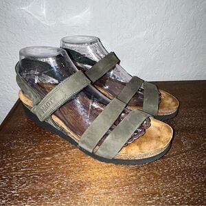 Naot Self-Attached Strap Leather Platform Wedge Sandal Shoes